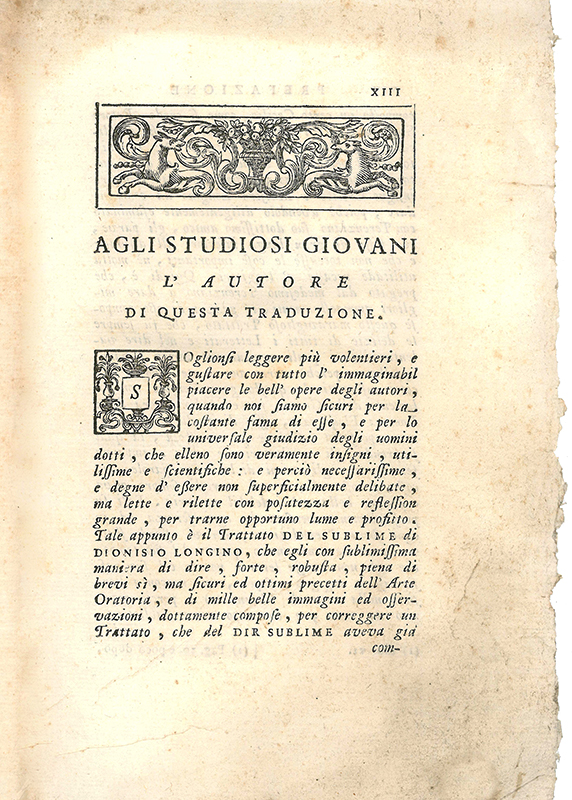 IL TRATTATO DEL SUBLIME di Dionisio Longino edizione 1737 vol.1